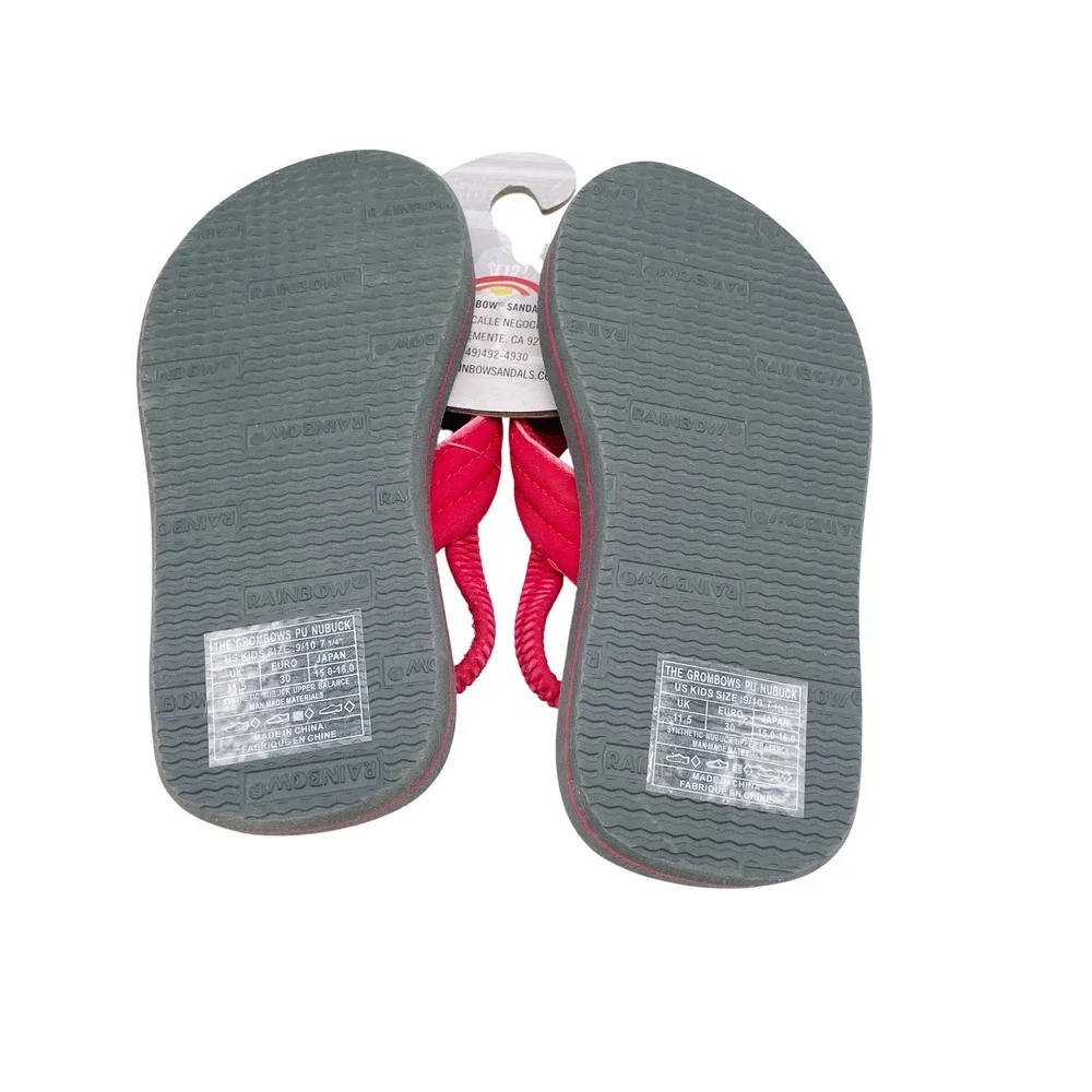 Rainbow Kids' Red Grombows Backstrap PU Nubuck Flip Flop Sandals Size 9/10